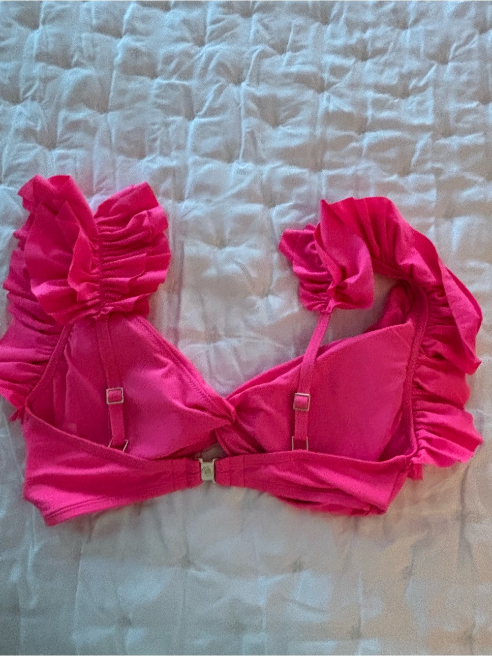 Lilly Pulitzer Bright Pink Ruffle Shoulder Bikini Top - Picture 2 of 4